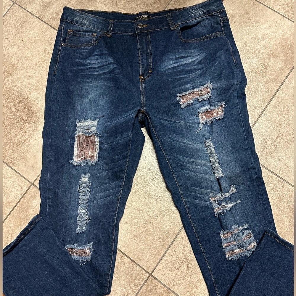 L&B jeans 18 with rose gold sequin distressed